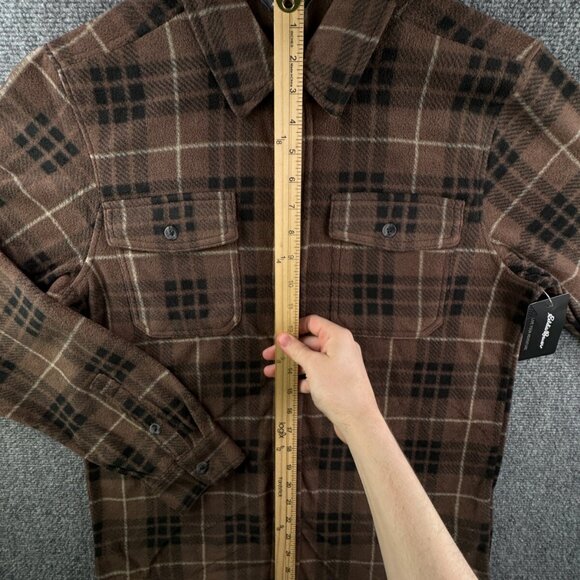 NWT Eddie Bauer Fleece Shirt Men Medium Long Sleeve Button Up Shirt Plaid Brown - Picture 2 of 16